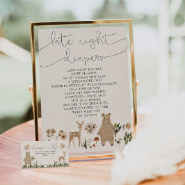 Póster Baby Shower Late Night Diapers Rótulo Boho Woodlan