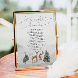 Póster Baby Shower Late Night Diapers Rótulo Boho Woodlan