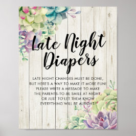 Póster Baby Shower Late Night Diapers Rótulo Succulum Woo