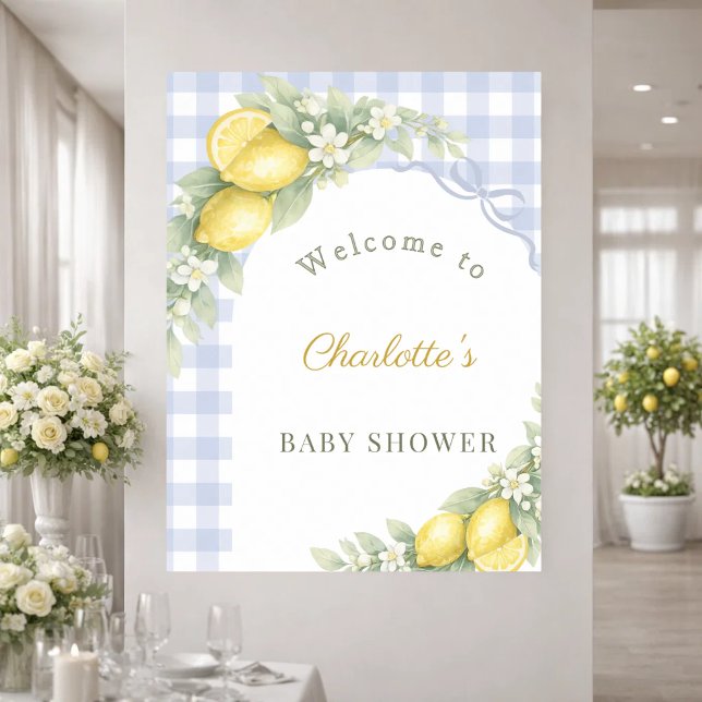 Póster Baby Shower lemons blue gingham bow boy welcome (Subido por el creador)