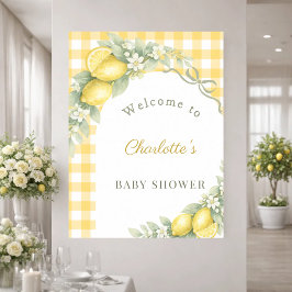 Póster Baby Shower lemons gingham bow welcome