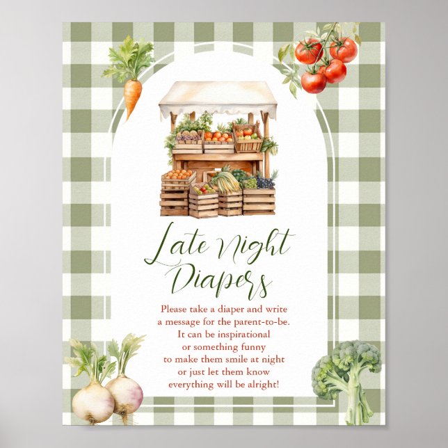 Póster Baby Shower, mercado local, pañal nocturno tardío (Frente)