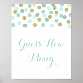 Póster Baby Shower Mint and Gold adivina cuántos Rótulos 