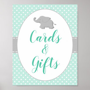 Póster Baby Shower Mint Green Elephant Cards & Gifts Rótu
