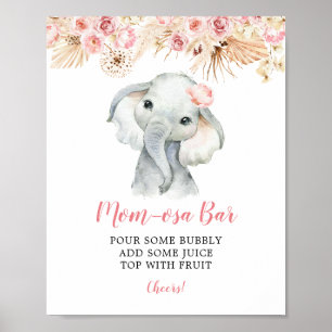 Póster Baby Shower Mom-osa Bar Chica Elephant de Boho Ros