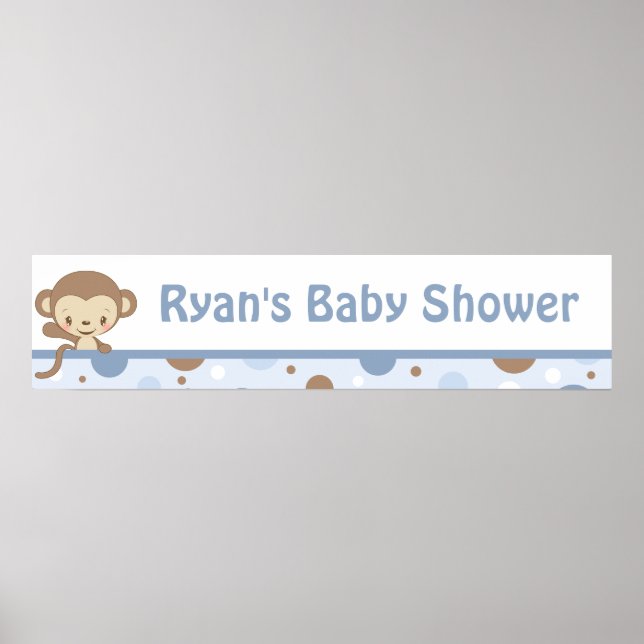 Póster Baby Shower Monkey Zoo Banner-boy-blue (Frente)
