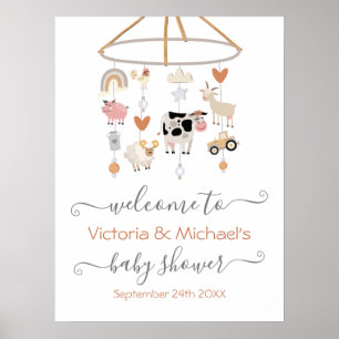 Póster Baby Shower móvil de Farm Animals