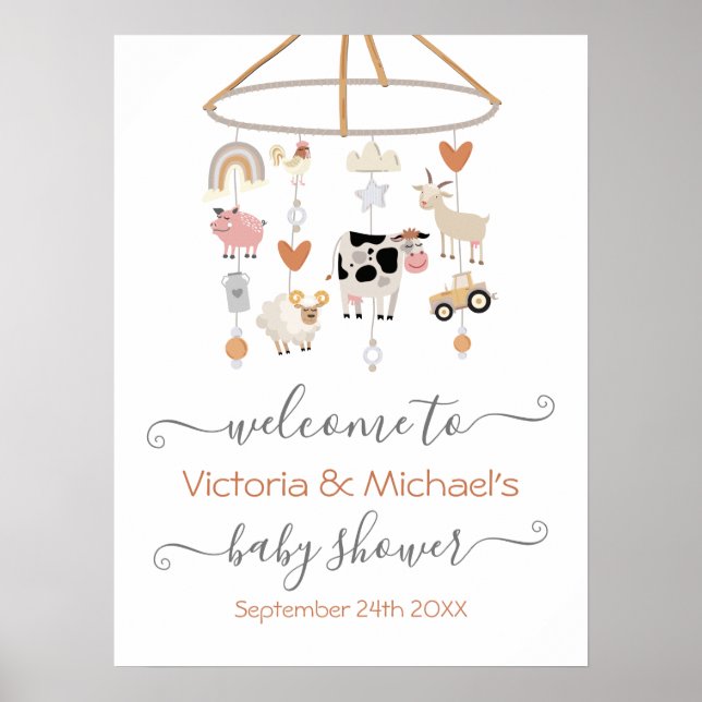 Póster Baby Shower móvil de Farm Animals (Frente)
