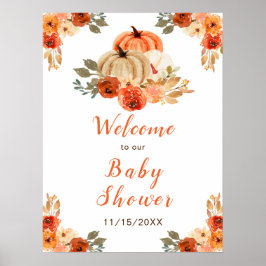 Póster Baby Shower naranja Floral Rustic Pumpkins