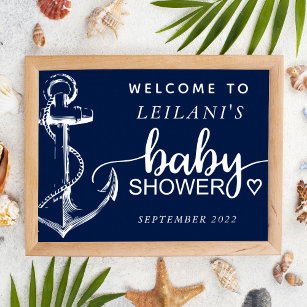 Póster Baby Shower Nautical Anchor Welcome Navy