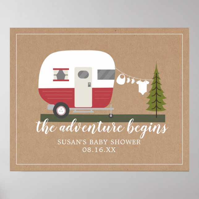Póster Baby Shower Neutral del Camper de Adventure Traile (Frente)