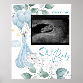 Póster Baby Shower. Oso de Bebé Dormido