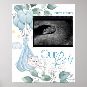 Póster Baby Shower. Oso de Bebé Dormido