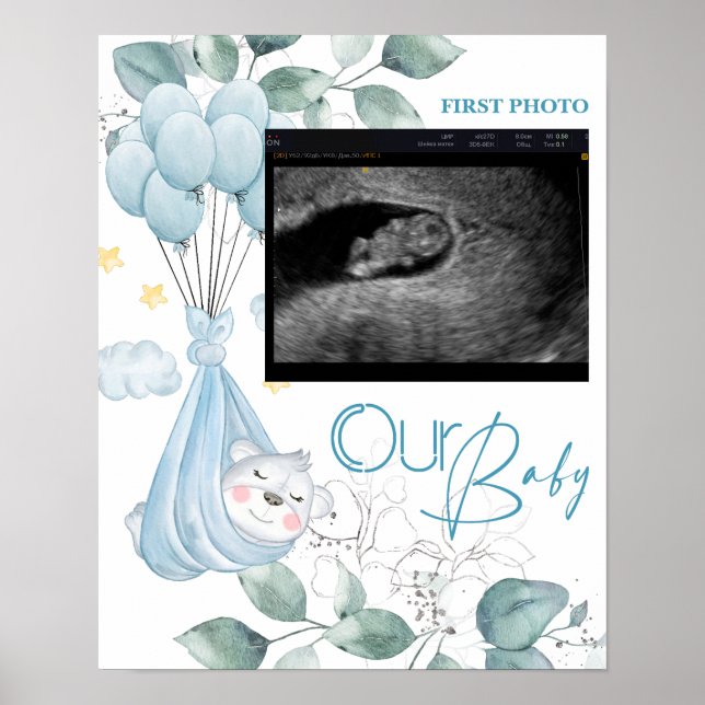 Póster Baby Shower. Oso de Bebé Dormido (Frente)