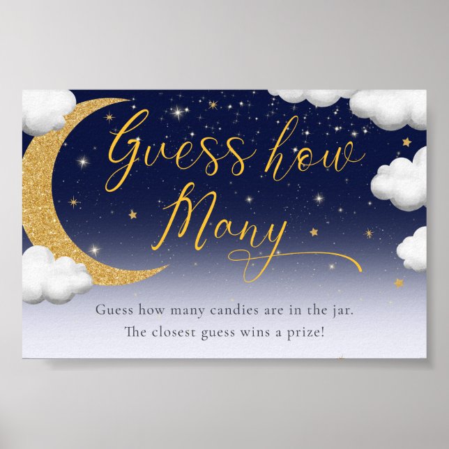 Póster Baby Shower Over the Moon Guess How Many Sign (Frente)