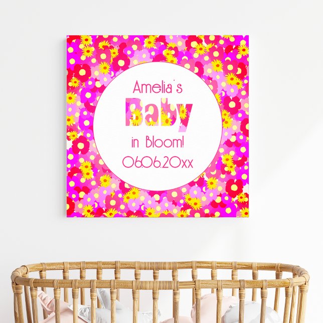 Póster Baby Shower personalizado de flor rosa de bonito (Subido por el creador)