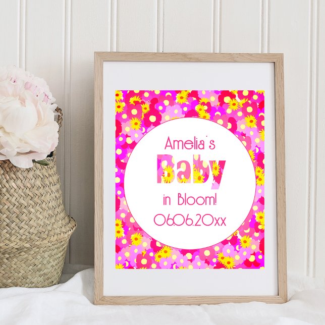 Póster Baby Shower personalizado de flor rosa de bonito (Subido por el creador)