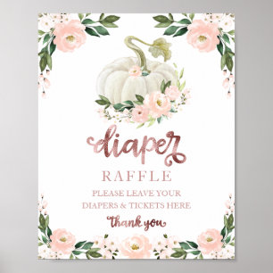 Póster Baby Shower Pink Gold Diaper Raffle Game Rótulo