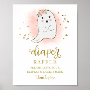 Póster Baby Shower Pink Gold Diaper Raffle Game Rótulo