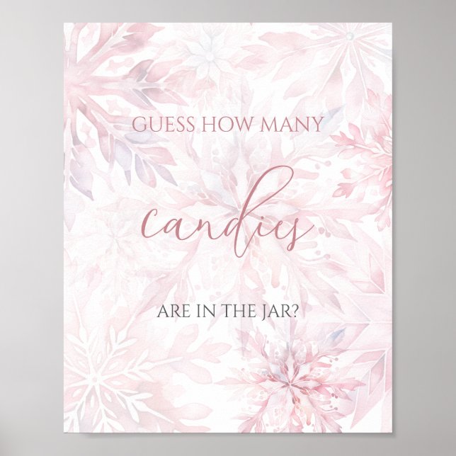 Póster Baby Shower Pink Snowflake Adivinan Cuántos Canale (Frente)