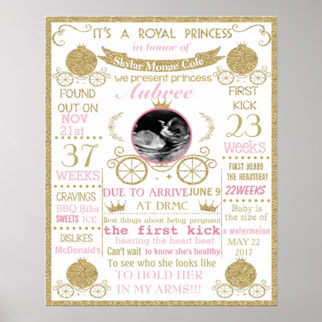 Póster Baby Shower Princess girl poster sign banner (Frente)