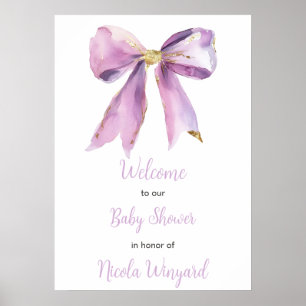 Póster Baby Shower Purple Coquette Bow