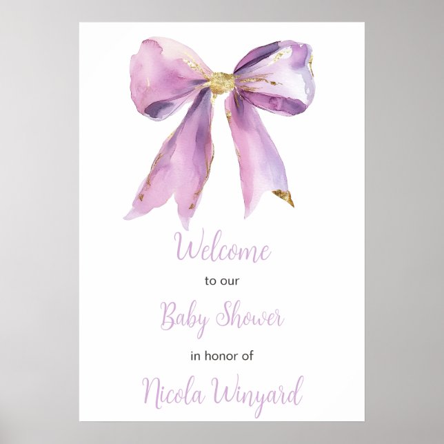 Póster Baby Shower Purple Coquette Bow (Frente)