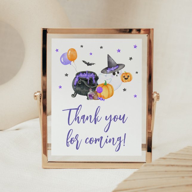 Póster Baby Shower Purple Little Boo Gracias por venir (Ghost Halloween Baby Shower Thank you for Coming Sign)