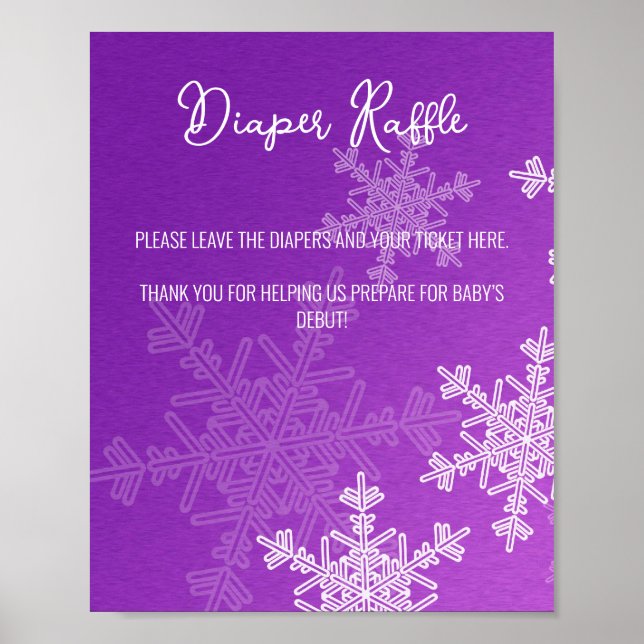 Póster Baby Shower Purple Snowflakes Diaper Raffle Rótulo (Frente)