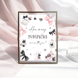 Póster Baby Shower rosa de Halloween adivina cuántas cala