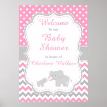 Baby Shower rosa y gris elefante