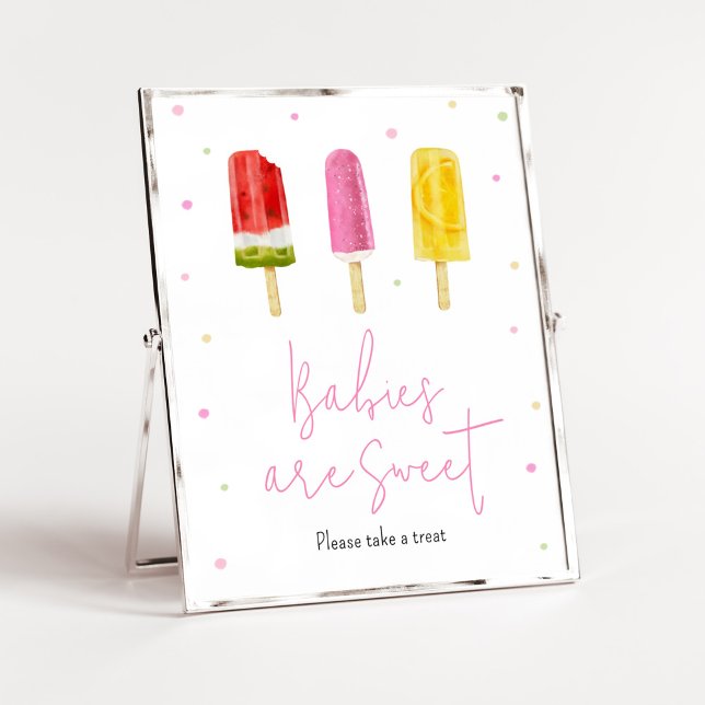 Póster Baby Shower rosado Los bebés son dulces (She's Ready to Pop Baby Shower Babies are Sweet Sign)