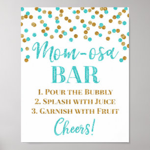 Póster Baby Shower Rótulo de bar Mom-osa Confetti Blue Go