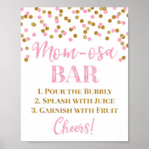Póster Baby Shower Rótulo de bar Mom-osa Confetti Gold Pi