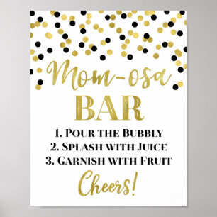 Póster Baby Shower Rótulo Gold Black Mom-osa Bar