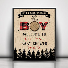 Póster Baby Shower Rustic Forest Plaid Lumberjack Boys