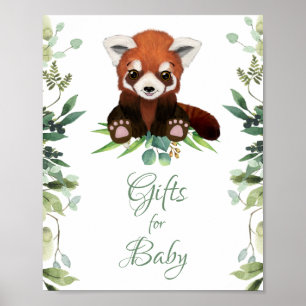 Póster Baby Shower Sign Gifts for Baby Red Panda Bear