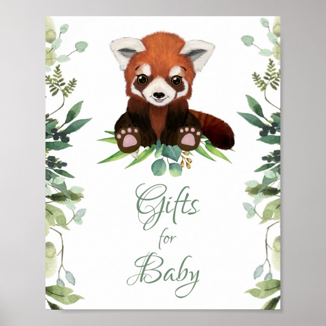 Póster Baby Shower Sign Gifts for Baby Red Panda Bear  (Frente)