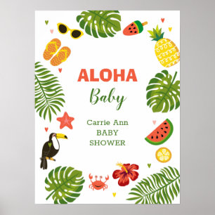 Póster Baby Shower Tropical Hawaiano Aloha