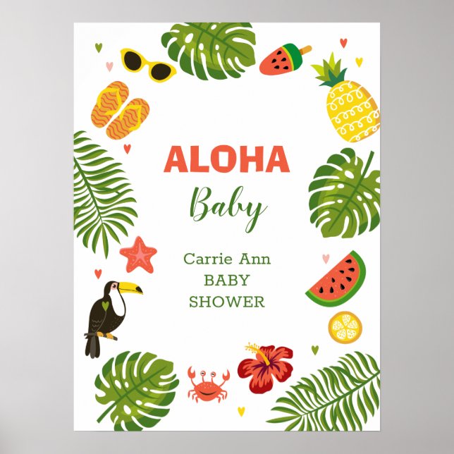 Póster Baby Shower Tropical Hawaiano Aloha (Frente)