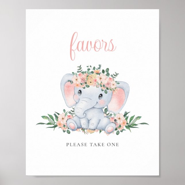 Póster Baby Shower, un Chica de elefante rosado, favorece (Frente)