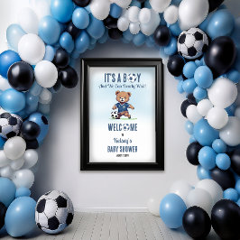 Póster Baby Shower, un jugador de fútbol que espera a un