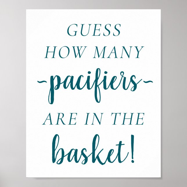 Póster Baby Shower verde azulado | Aqua Adivina cuántas t (Frente)