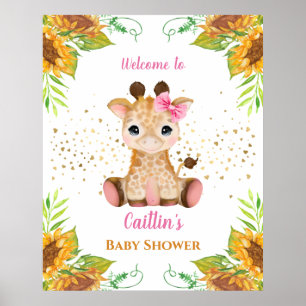 Póster Baby Shower Watercolor Baby Giraffe