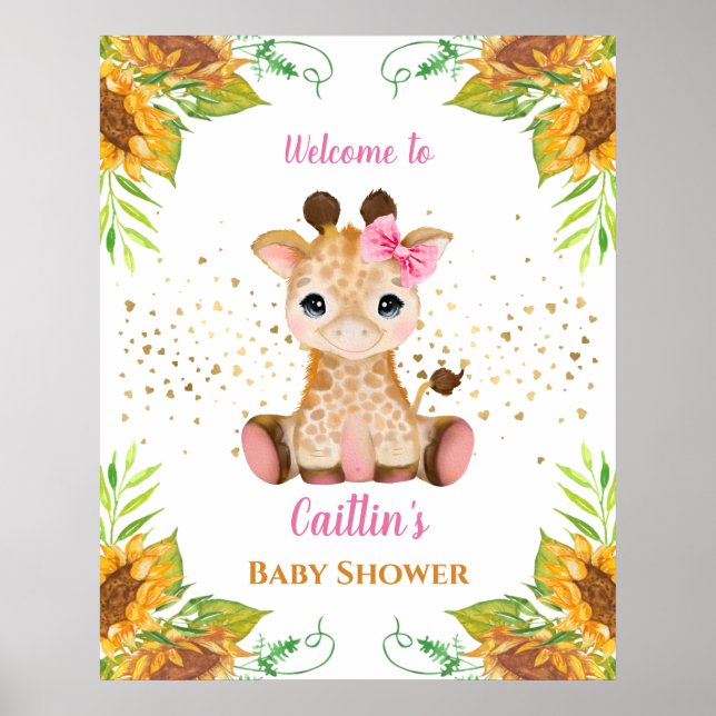Póster Baby Shower Watercolor Baby Giraffe (Frente)