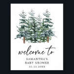 Póster Baby Shower Watercolor Christmas Tree Winter<br><div class="desc">Invitación Baby Shower de color de agua de árbol de Navidad</div>