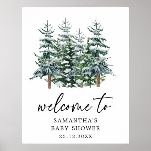 Póster Baby Shower Watercolor Christmas Tree Winter