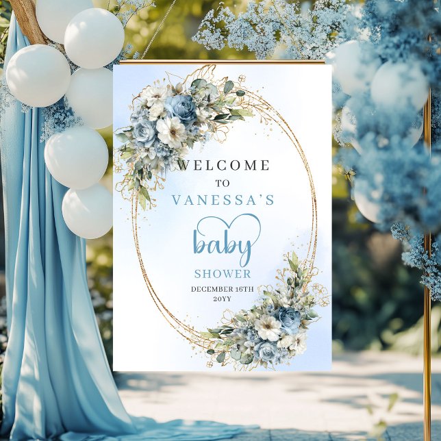 Póster Baby Shower Welcome Poster Elegant Script & Gold   (Baby Shower Welcome Poster Elegant Script & Gold Accents)