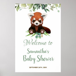 Póster Baby Shower Welcome Sign Cute Red Panda Bear