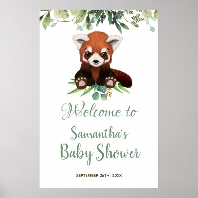 Póster Baby Shower Welcome Sign Cute Red Panda Bear (Frente)